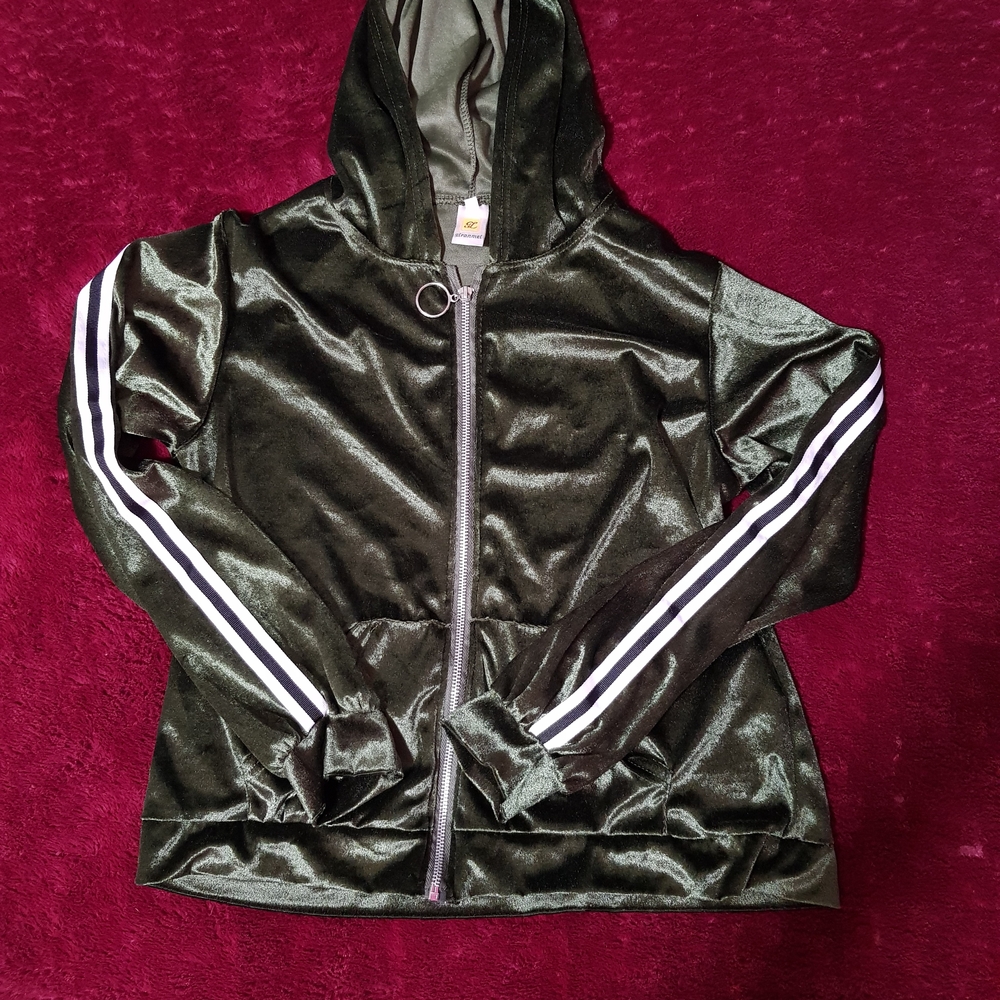 Kids Green Velvet Jacket with Stripes